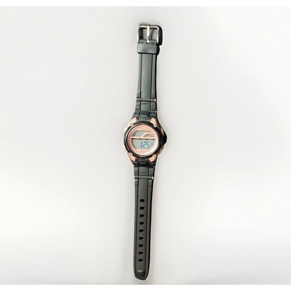 VTG Armitron Chronograph WR165 All Sport Pink Watch Silver Tone Case Black Band